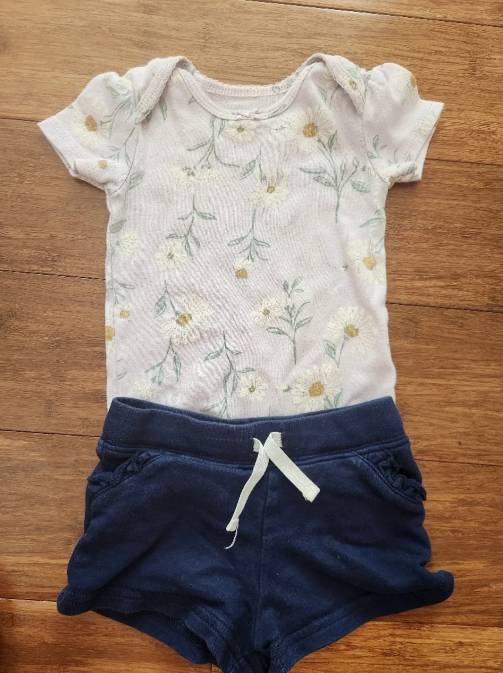Set Of 3 Baby Girl Short Sleeve Bodysuits Shorts Pants Koala, Floral, 6-9 Months